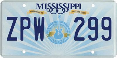 MS license plate ZPW299