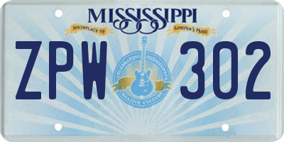 MS license plate ZPW302