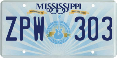 MS license plate ZPW303