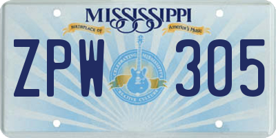 MS license plate ZPW305
