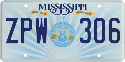 MS license plate ZPW306