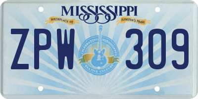 MS license plate ZPW309