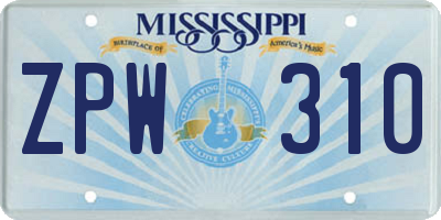 MS license plate ZPW310