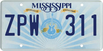 MS license plate ZPW311