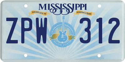 MS license plate ZPW312