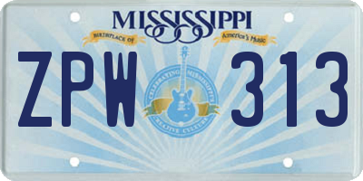 MS license plate ZPW313