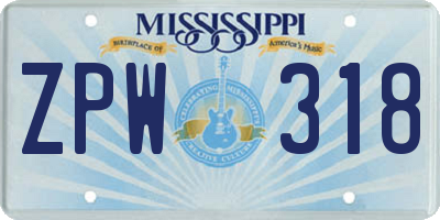 MS license plate ZPW318