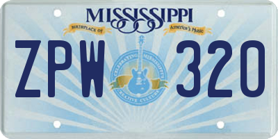 MS license plate ZPW320