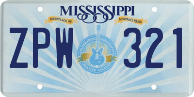 MS license plate ZPW321
