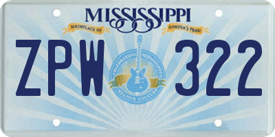 MS license plate ZPW322