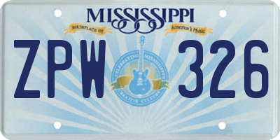 MS license plate ZPW326