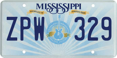 MS license plate ZPW329