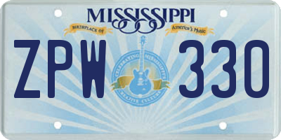 MS license plate ZPW330