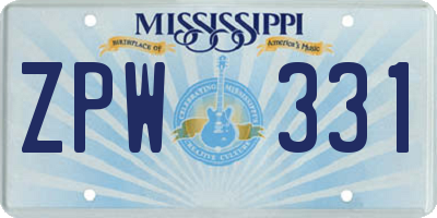MS license plate ZPW331