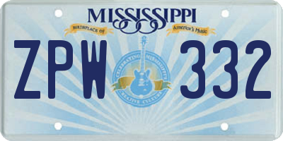 MS license plate ZPW332