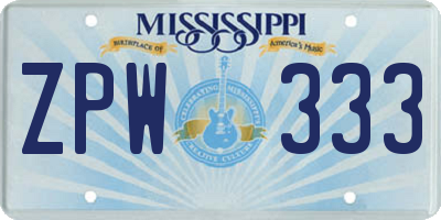 MS license plate ZPW333