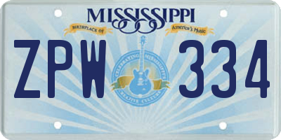 MS license plate ZPW334
