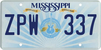 MS license plate ZPW337