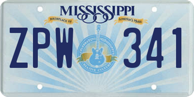 MS license plate ZPW341