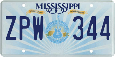 MS license plate ZPW344