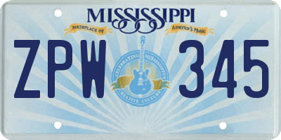 MS license plate ZPW345