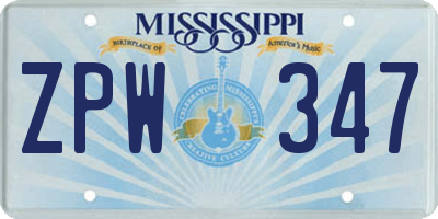 MS license plate ZPW347