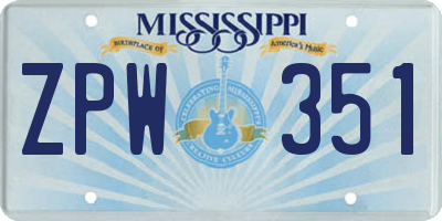 MS license plate ZPW351