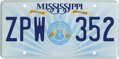 MS license plate ZPW352