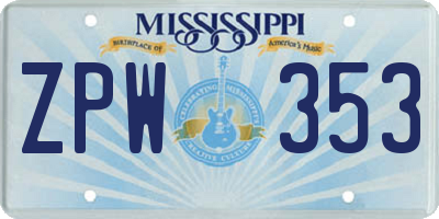 MS license plate ZPW353