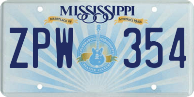 MS license plate ZPW354