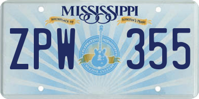 MS license plate ZPW355
