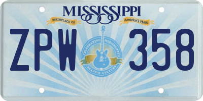 MS license plate ZPW358