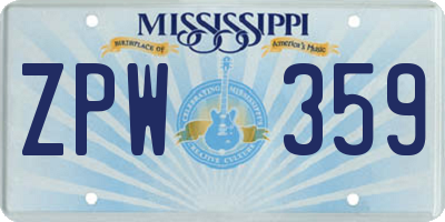 MS license plate ZPW359