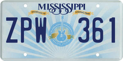 MS license plate ZPW361