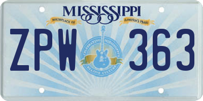 MS license plate ZPW363