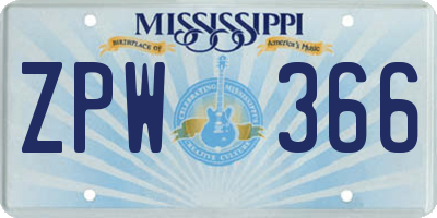MS license plate ZPW366