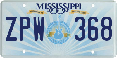 MS license plate ZPW368
