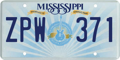 MS license plate ZPW371