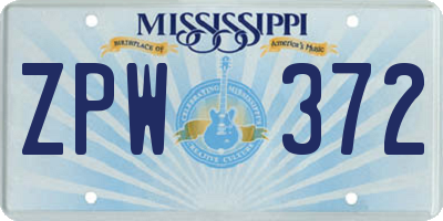 MS license plate ZPW372