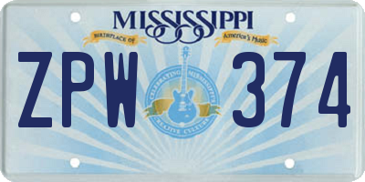MS license plate ZPW374