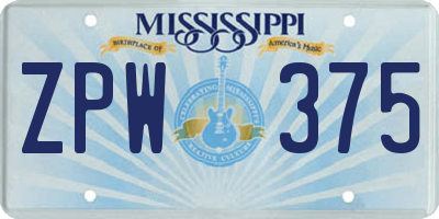 MS license plate ZPW375