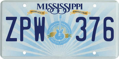 MS license plate ZPW376