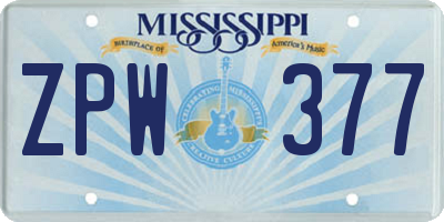 MS license plate ZPW377