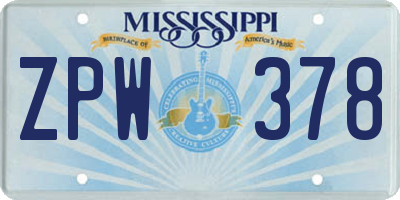 MS license plate ZPW378