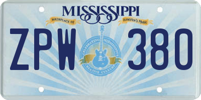 MS license plate ZPW380