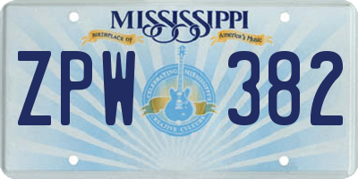 MS license plate ZPW382