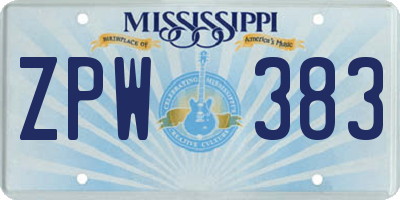 MS license plate ZPW383