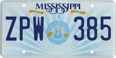 MS license plate ZPW385