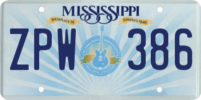 MS license plate ZPW386