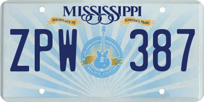 MS license plate ZPW387
